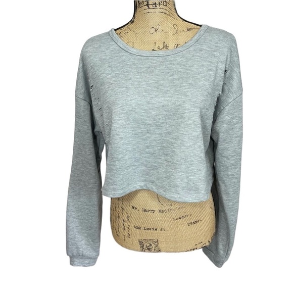 Boutique Distressed Crop Grey Sexy Sweatshirt - Picture 2 of 11